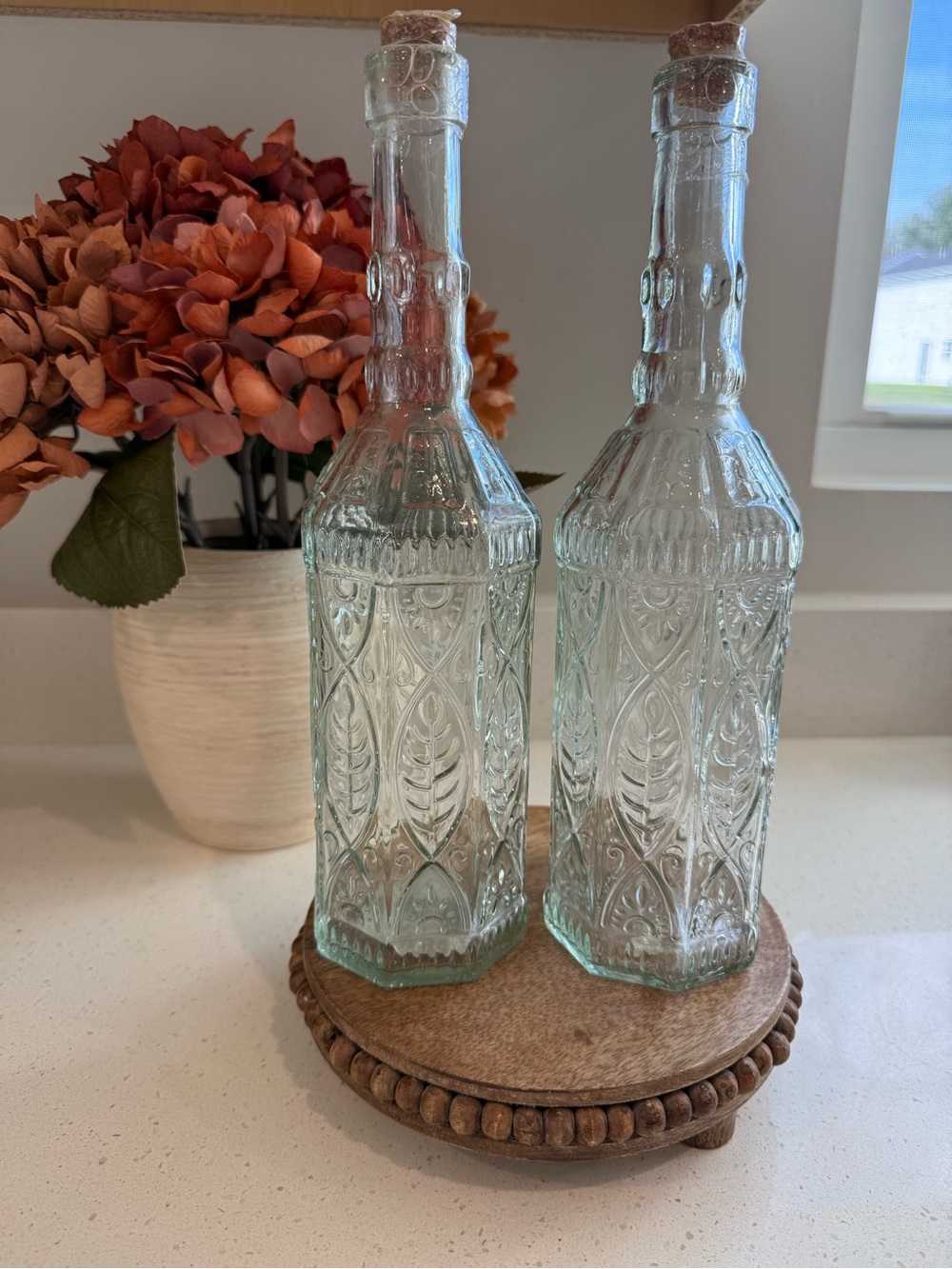 Set of 2 Bormioli Rocco "Fiesole" Country Home Glass Bottles with Corks